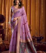 Lavender woven design khadi sarees  with unstiched blouse