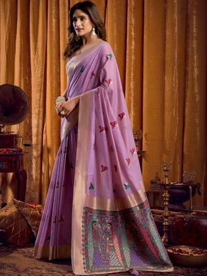 Lavender woven design khadi sarees  with unstiched blouse 2