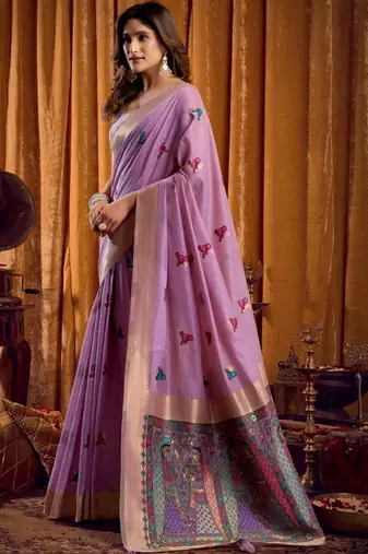 Lavender woven design khadi sarees  with unstiched blouse