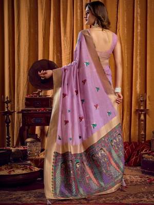 Lavender woven design khadi sarees  with unstiched blouse 3