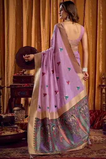 Lavender woven design khadi sarees  with unstiched blouse