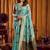 Teal woven design khadi sarees with unstiched blouse