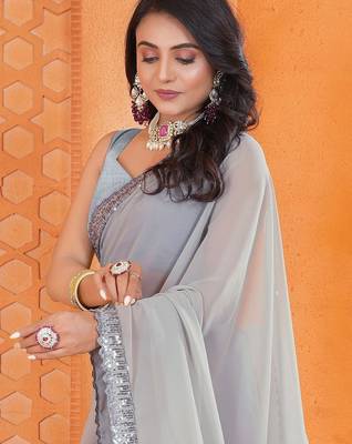 Grey sequinned embellished  georgette saree 1