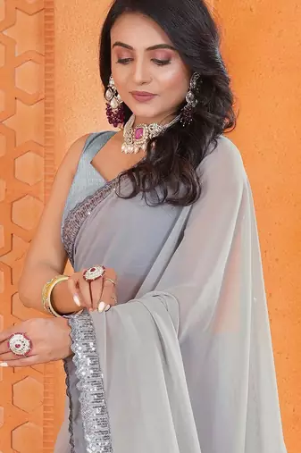 Grey sequinned embellished  georgette saree