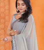 Grey sequinned embellished  georgette saree