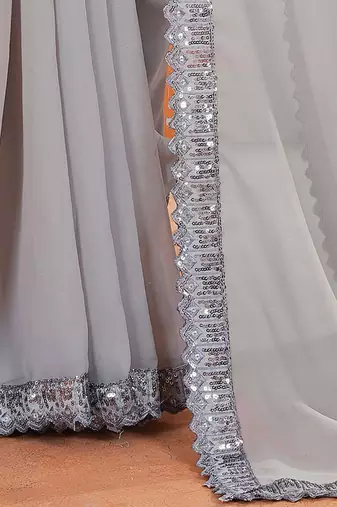 Grey sequinned embellished  georgette saree