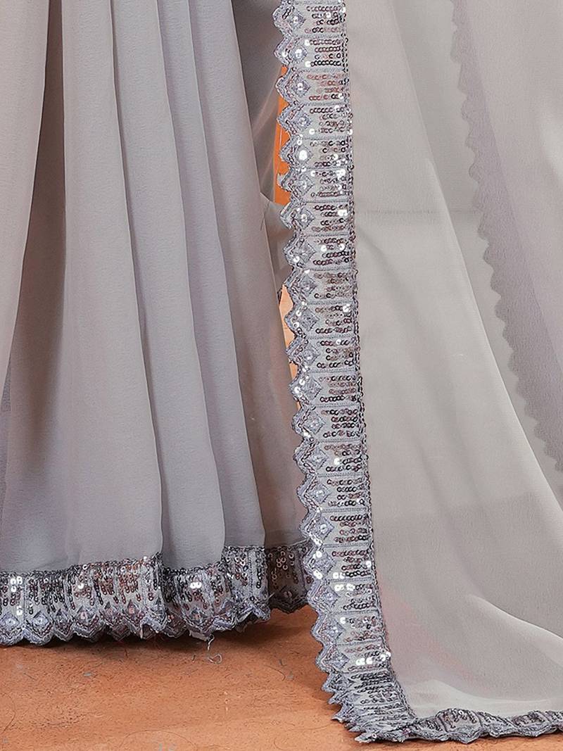 Grey sequinned embellished  georgette saree