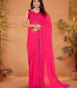 Pink embellished sequinned georgette saree