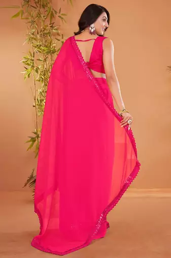 Pink embellished sequinned georgette saree