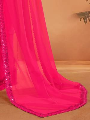 Pink embellished sequinned georgette saree 5