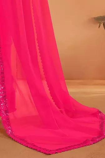 Pink embellished sequinned georgette saree