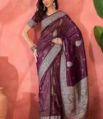 Lavender ethnic motifs woven design zari banarasi saree