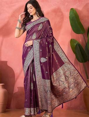 Lavender ethnic motifs woven design zari banarasi saree 2