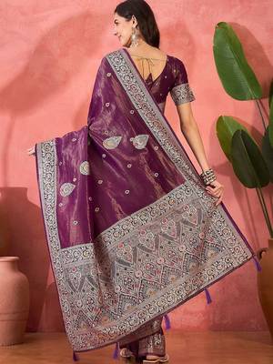 Lavender ethnic motifs woven design zari banarasi saree 3