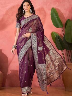 Lavender ethnic motifs woven design zari banarasi saree 4