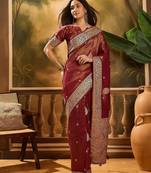 Maroon woven design banarasi saree with blouse piece
