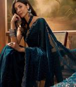 Teal embellished saree withblousepiece