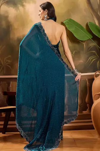 Teal embellished saree withblousepiece