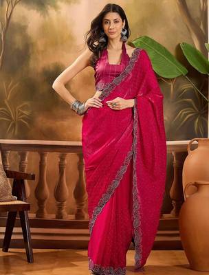Magenta embellished saree with unstitched blouse 2