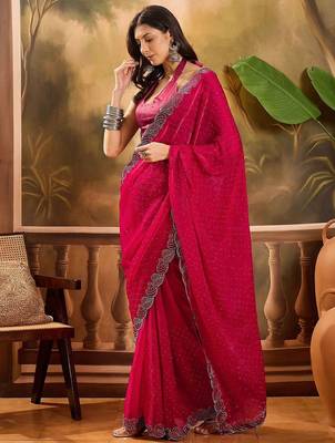 Magenta embellished saree with unstitched blouse 3