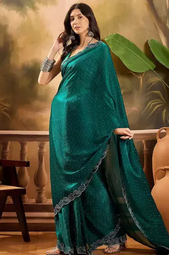 Green embellished saree withblousepiece