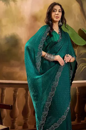 Green embellished saree withblousepiece