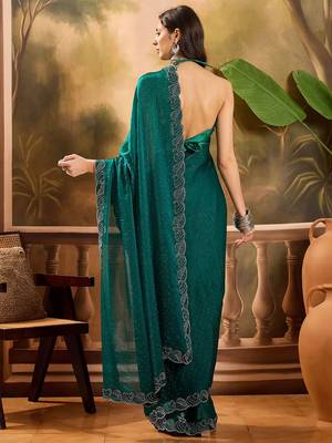 Green embellished saree withblousepiece 4