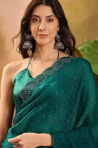 Green embellished saree withblousepiece