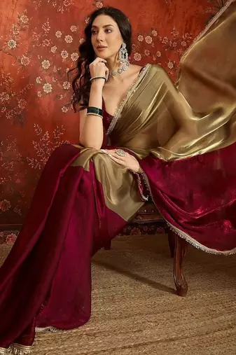Gold sequinned tissue designer saree