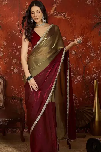 Gold sequinned tissue designer saree