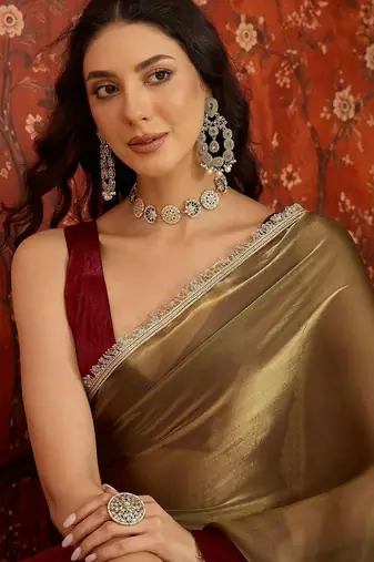 Gold sequinned tissue designer saree