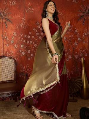 Gold sequinned tissue designer saree 4