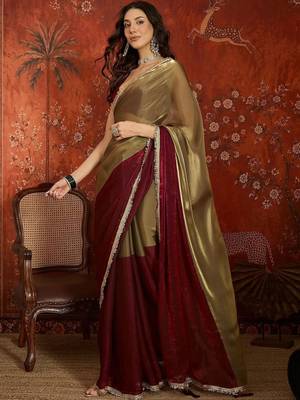 Gold sequinned tissue designer saree 5