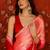 Red women ombre sequinned tissue designer saree