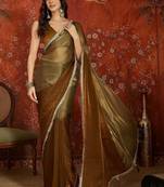 Brown sequinned tissue designer saree