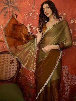 Brown sequinned tissue designer saree 2
