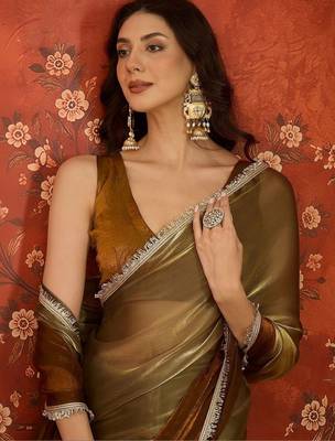 Brown sequinned tissue designer saree 3
