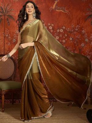 Brown sequinned tissue designer saree 5