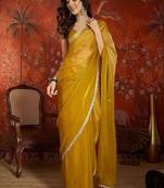 Mustard sequinned tissue designer saree