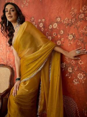 Mustard sequinned tissue designer saree 2
