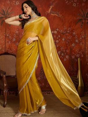 Mustard sequinned tissue designer saree 3
