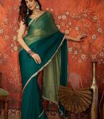 Teal sequinned tissue designer saree