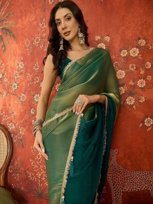 Teal sequinned tissue designer saree 2