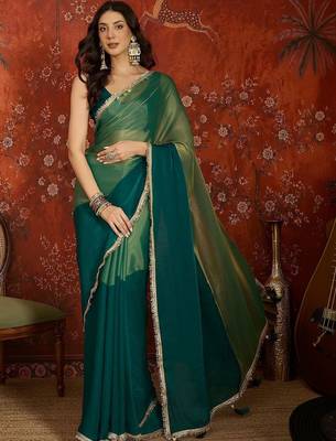 Teal sequinned tissue designer saree 3