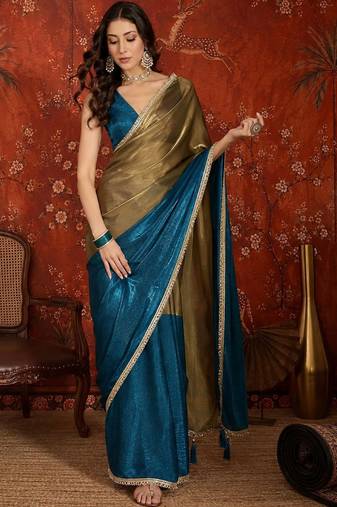 Multicolor embellished sequinned tissue designer saree