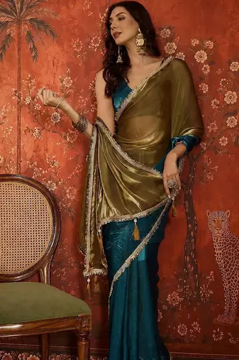 Multicolor embellished sequinned tissue designer saree