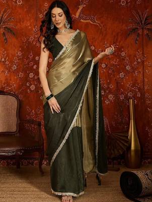 Olive sequinned tissue designer saree 2