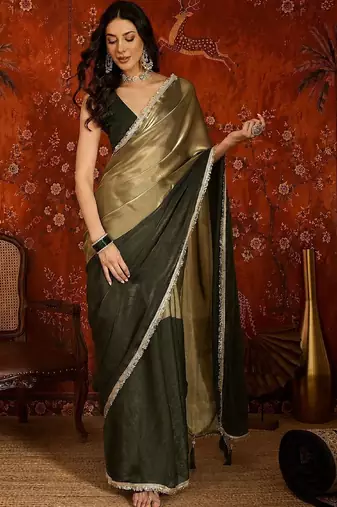 Olive sequinned tissue designer saree