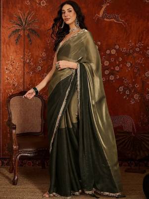 Olive sequinned tissue designer saree 3
