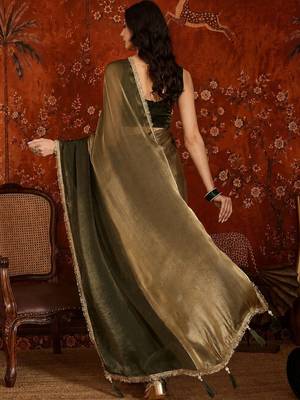 Olive sequinned tissue designer saree 5